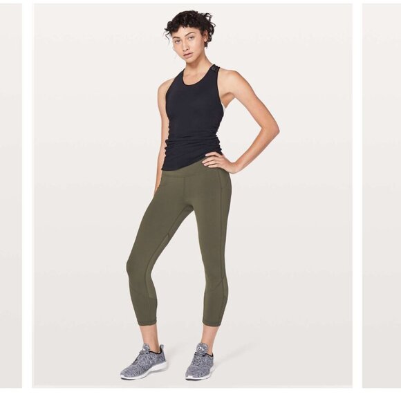 Lululemon Pace Rival Crop *22" Dark Olive Leggings Women's 4 Workout athletic - Picture 2 of 16
